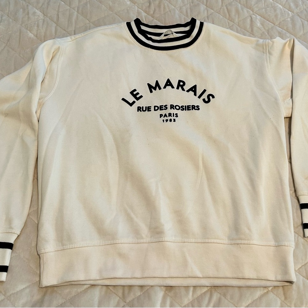 H&M Cream Crewneck Sweater with Black Accents